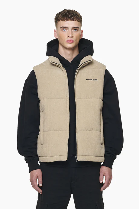 PEGADOR BARDON CORD PUFFER VEST SAND